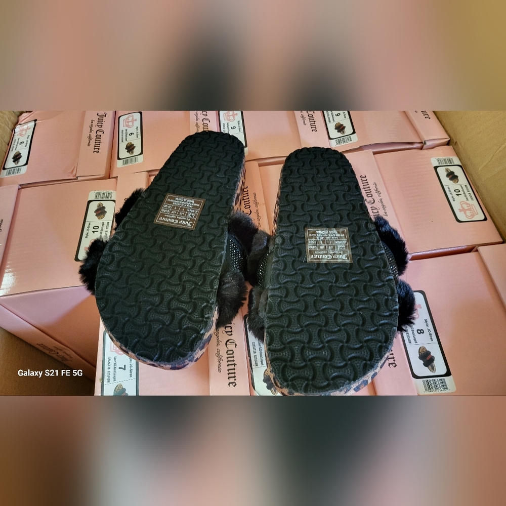Juicy Animal Faux Fur Print Bling Logo Sandal Slide NWT - Picture 5 of 6